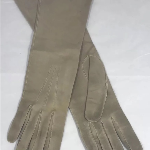 Vintage FOWNES Own Make Women Gloves Beige All Leather 54C Made In France AS IS - Picture 8 of 11